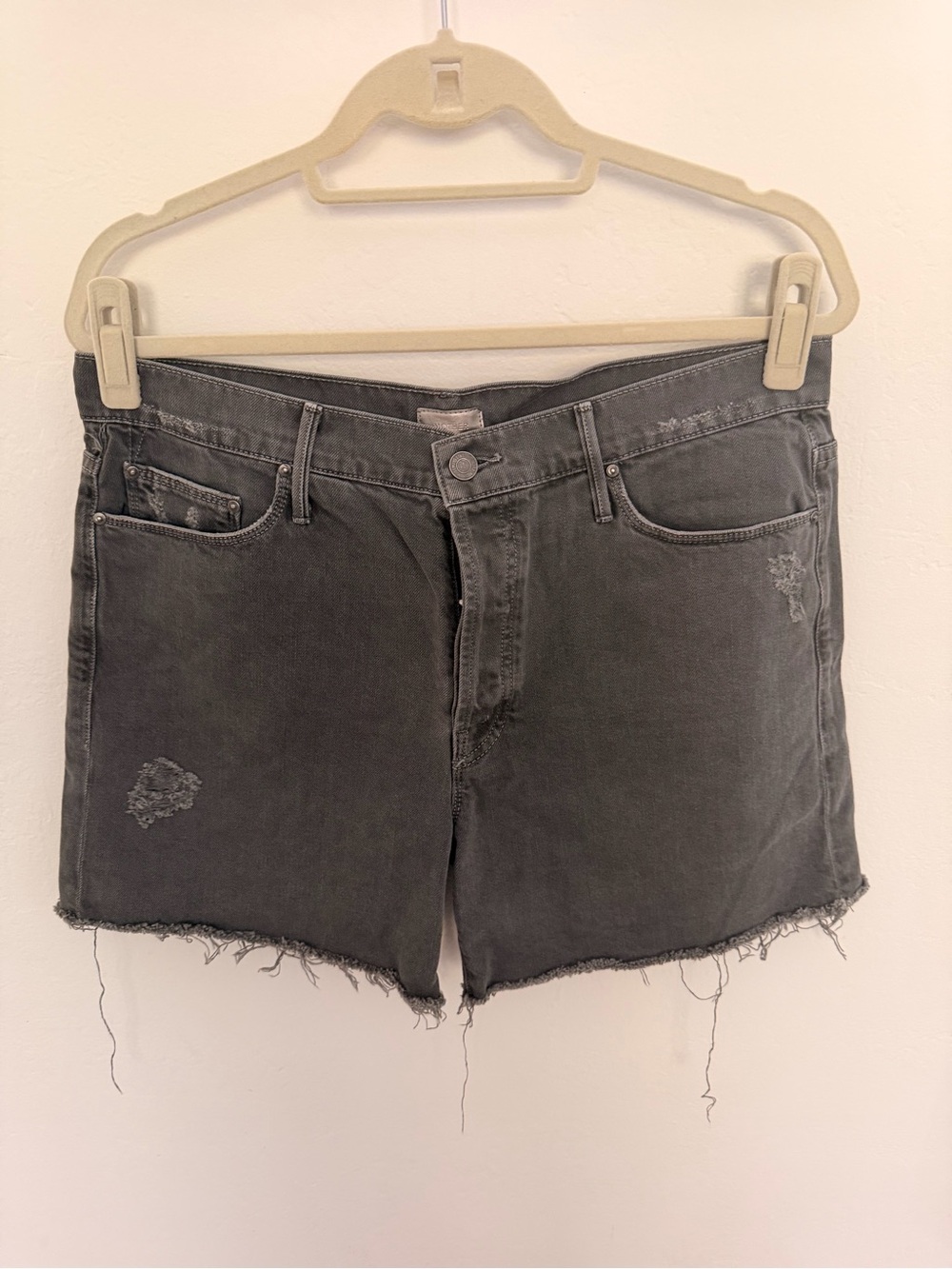 MOTHER Black Wash Distressed Denim Shorts